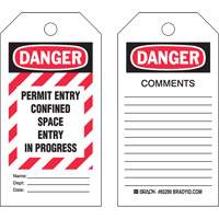 "Confined Space" Tags, Polyester, 3" W x 5-3/4" H, English SX839 | Southpoint Industrial Supply