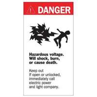 "Danger Hazardous Voltage" Sign, 8" x 4-1/2", Acrylic, English with Pictogram SY227 | Southpoint Industrial Supply