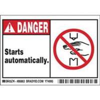 "Danger Starts Automatically" Sign, 3-1/2" x 5", Polyester, English with Pictogram SY370 | Southpoint Industrial Supply