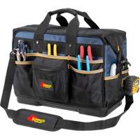 Sac &agrave; outils ferm&eacute; pour entrepreneurs &agrave; base moul&eacute;e, Polyester balistique, 29 pochettes, Noir/Bleu Southpoint Industrial Supply