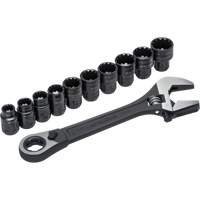 11-Piece Pass-Thru X6 Adjustable Wrench & Spline Socket Set, 13" L, 2-27/50" Max Width, Black Phosphate Southpoint Industrial Supply