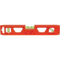 Orange Structo-Cast&reg; Torpedo Level, 9" L, Plastic, 3 Vials, Non-Magnetic Southpoint Industrial Supply