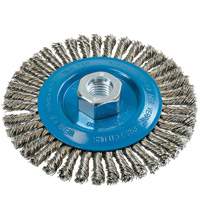 Brosse &agrave; fils &eacute;troits nou&eacute;s et torsad&eacute;s, Dia. 5", Fils 0,02", Arbre 5/8"-11, Aluminium/Acier inoxydable Southpoint Industrial Supply