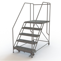 Mobile Work Platform, Steel, 5 Steps, 50" H, 36" D, 36" Step, Serrated VC599 | Southpoint Industrial Supply