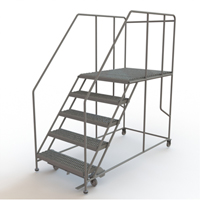 Mobile Work Platform, Steel, 5 Steps, 50" H, 48" D, 36" Step, Serrated VC603 | Southpoint Industrial Supply
