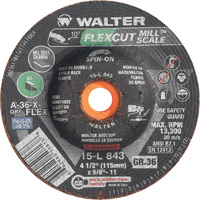 FLEXCUT MILL SCALE Grinding Wheel, 4-1/2", 36 Grit, Aluminum Oxide, 5/8"-11, 13300 RPM, Type 29 Southpoint Industrial Supply