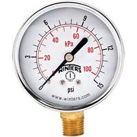 Economy Pressure Gauge, 2-1/2" , 0 - 15 psi, Bottom Mount, Analogue YB879 | Southpoint Industrial Supply